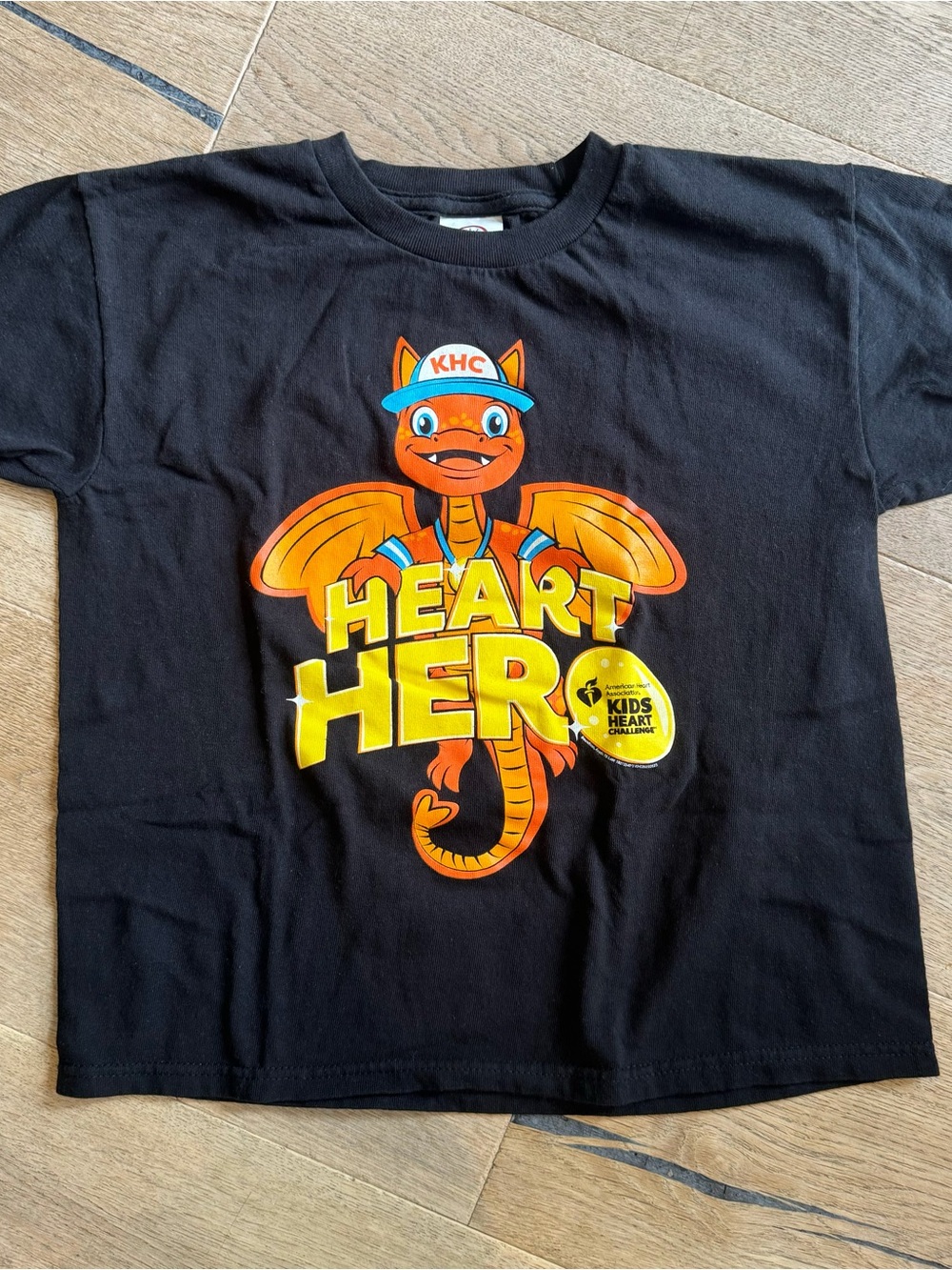 Black Kids 'Heart Hero' Dragon Graphic Tee with Orange and Yellow Print